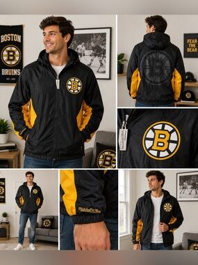 Mitchell & Ness Boston Bruins Black & Gold Hooded Jacket NWT size L retail $135